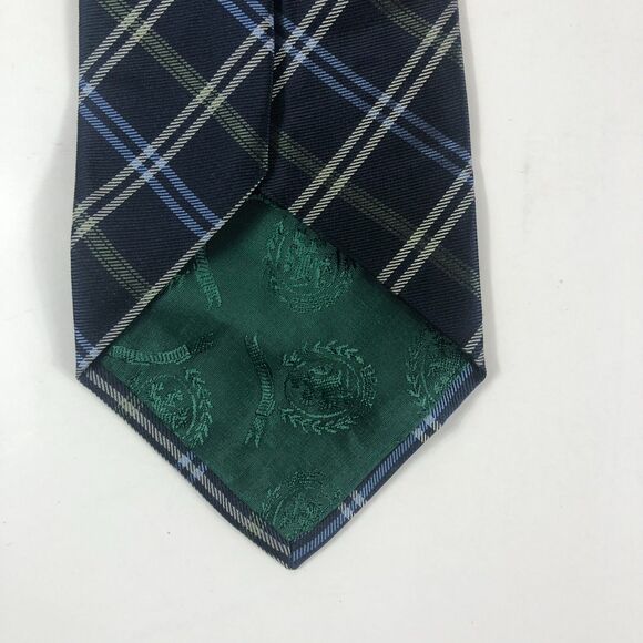 VTG Tommy Hilfiger 100% Silk Tie Navy Blue Plaid/Tartan Grid Made in USA Necktie - Picture 3 of 6